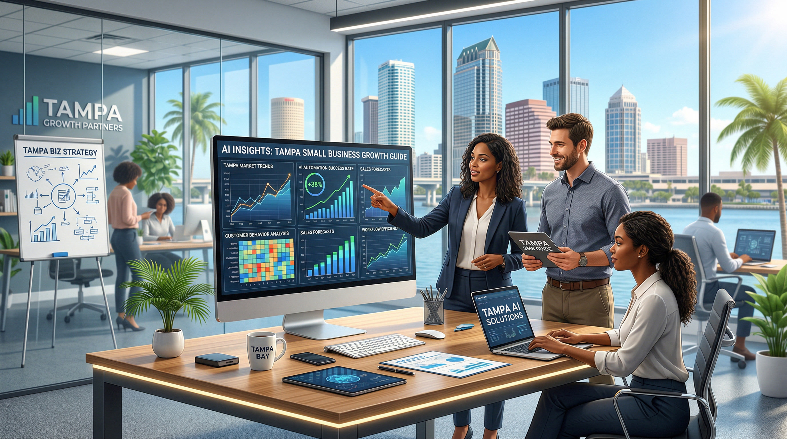 Tampa Florida small business owner using AI automation tools on laptop to streamline lead management and customer communication