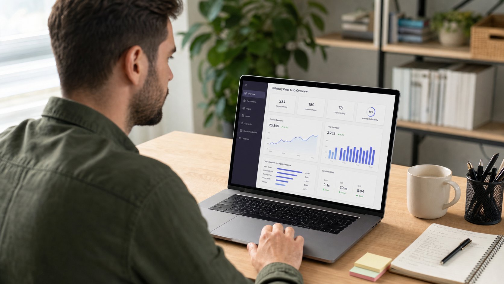 E-commerce category page SEO planning on a laptop