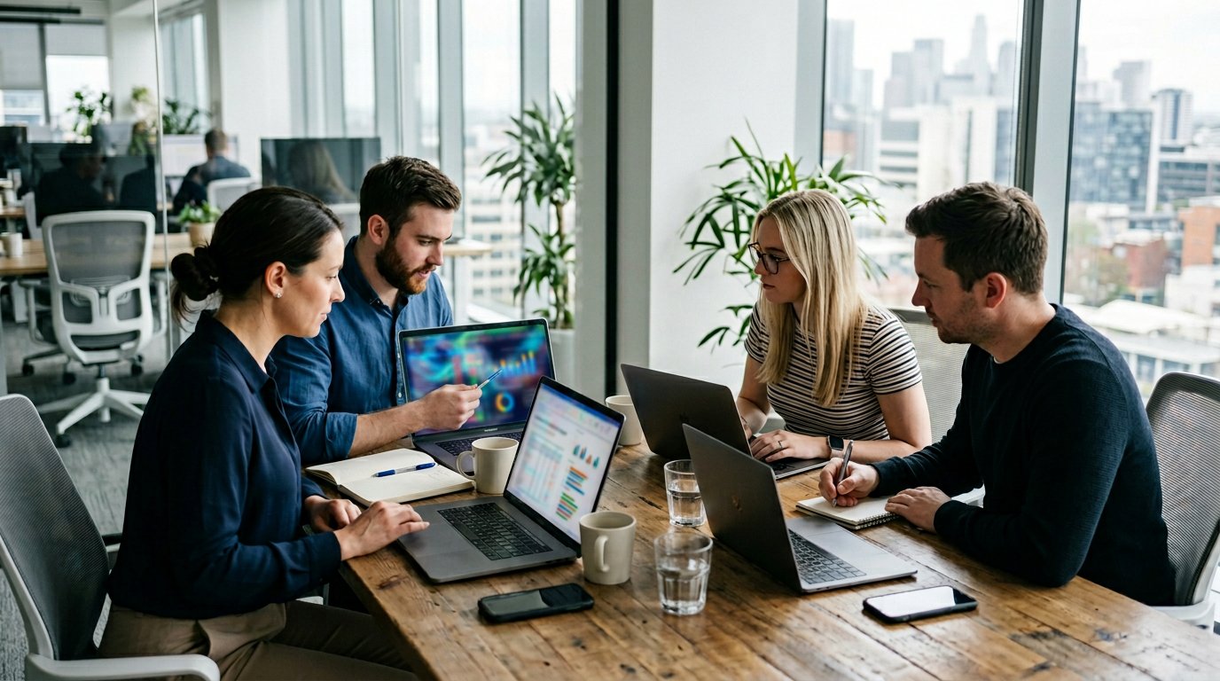Public relations team planning a digital PR campaign for SEO