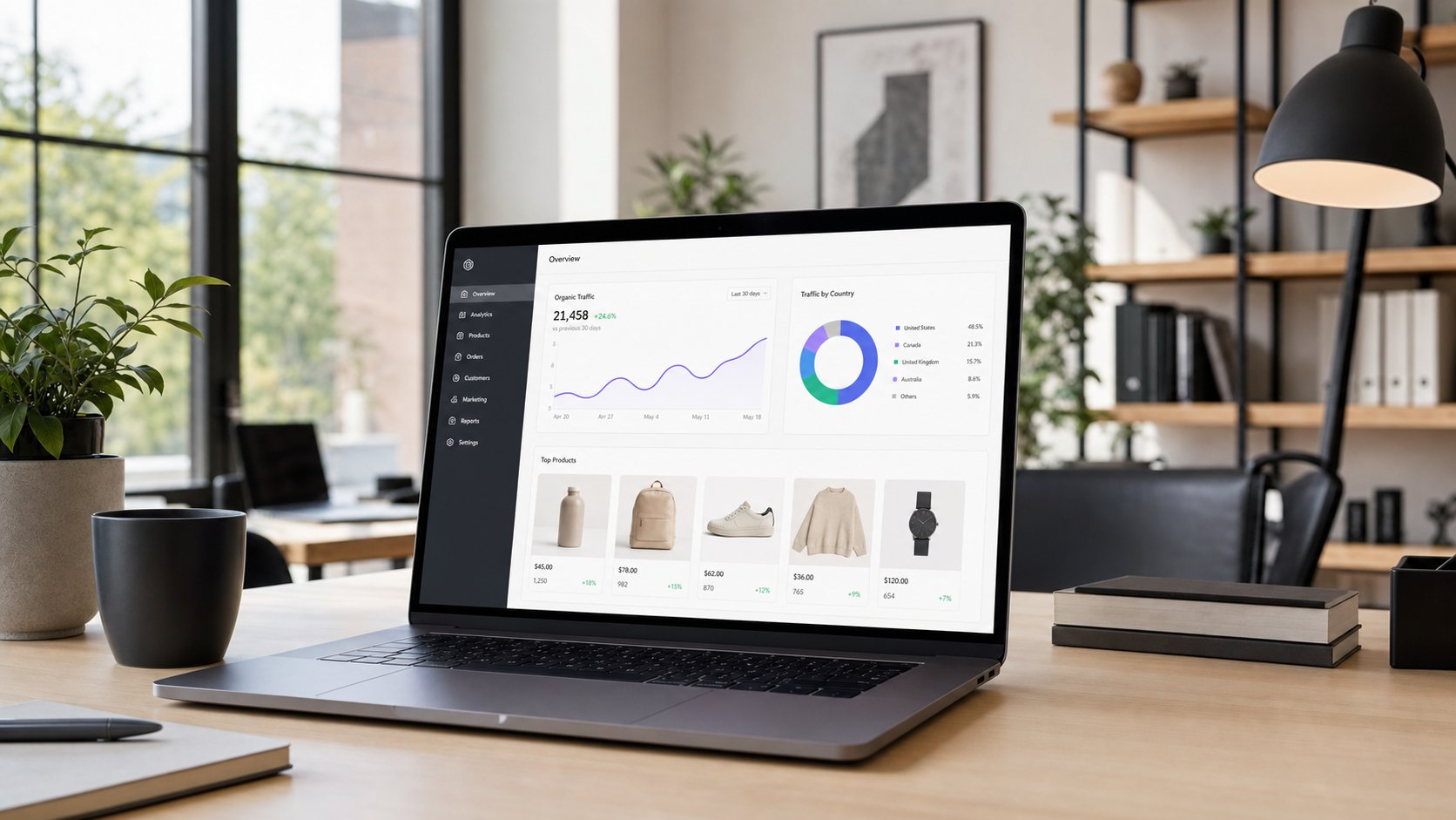 E-commerce SEO planning dashboard and online storefront analytics