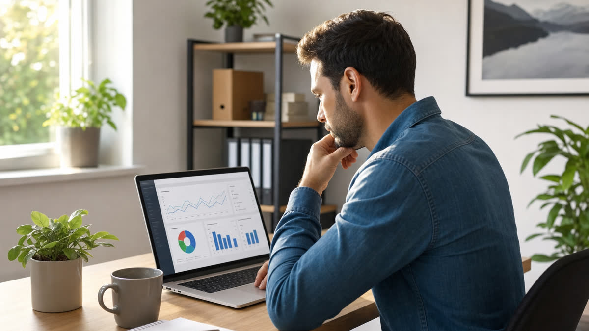 Small business owner reviewing Google Search Console traffic on a laptop after a core update
