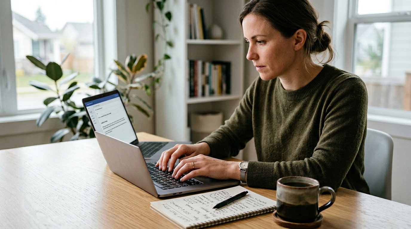 Marketer drafting a guest post pitch on a laptop