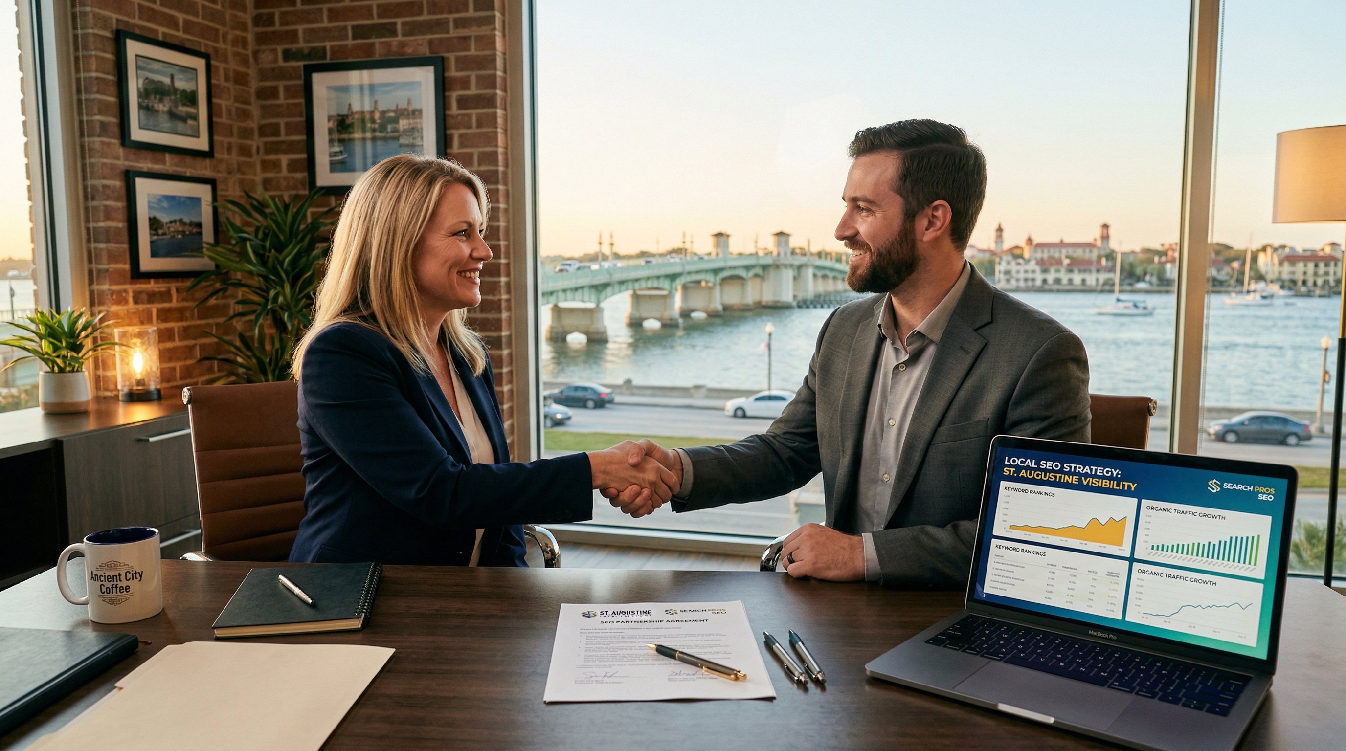 St. Augustine Florida historic district with digital marketing overlay representing SEO agency selection