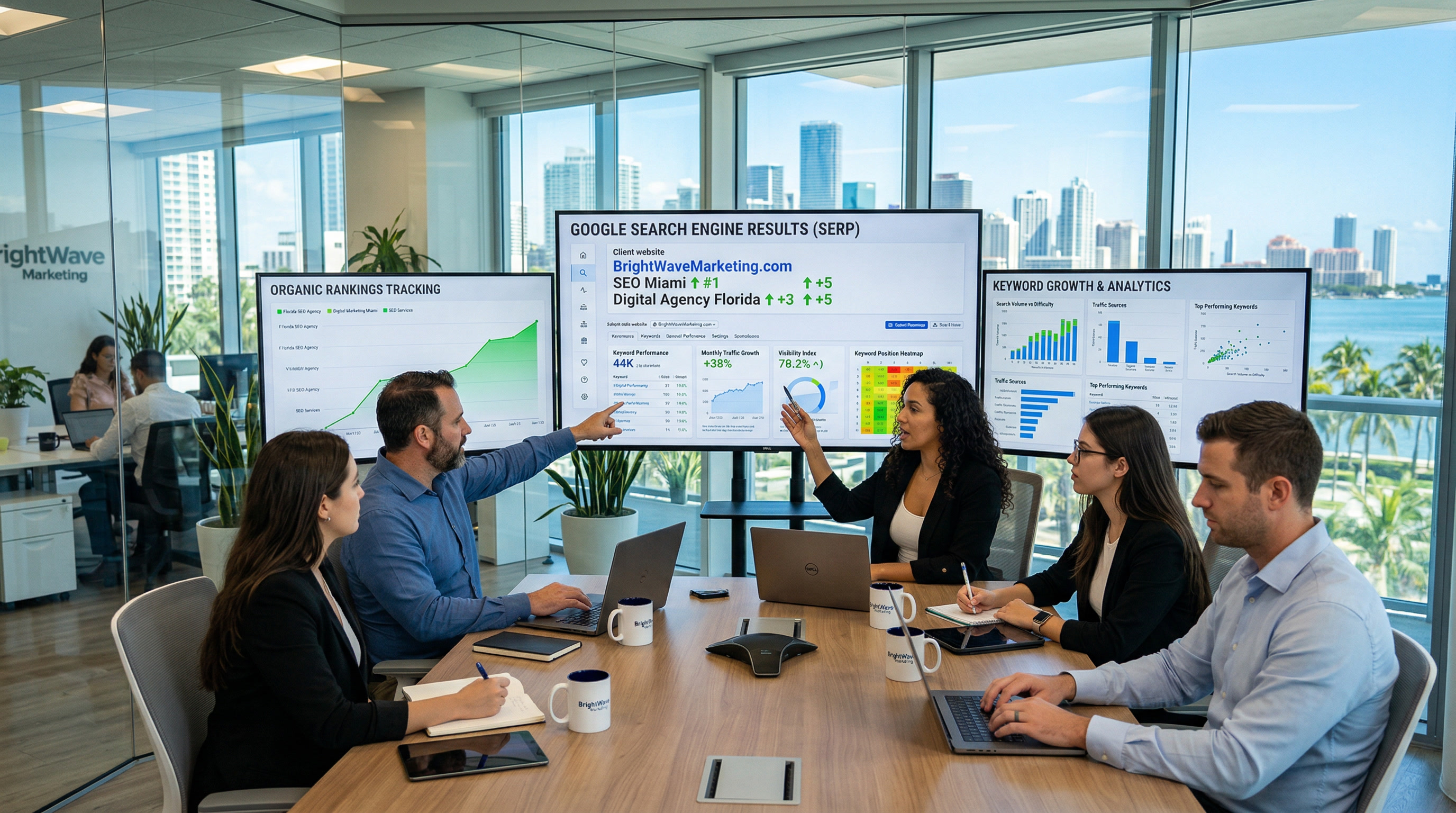 Jacksonville Florida business owner meeting with SEO agency consultant to review digital marketing strategy