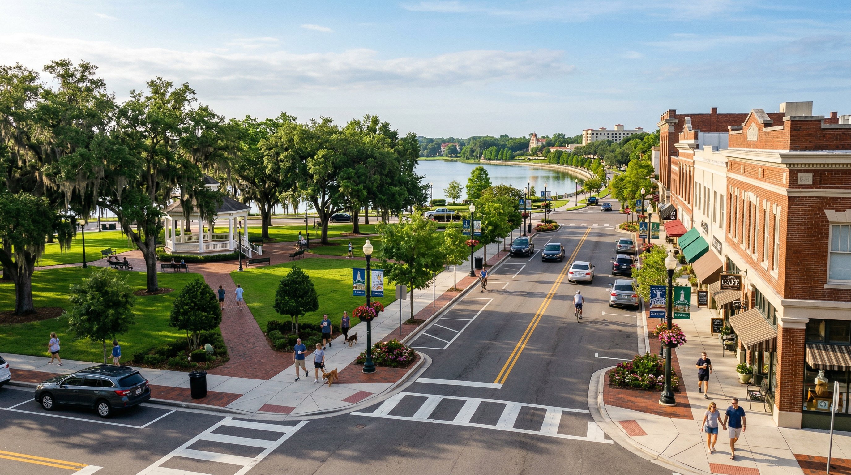 Lakeland skyline and waterfront at sunrise, representing local business visibility on Google Maps