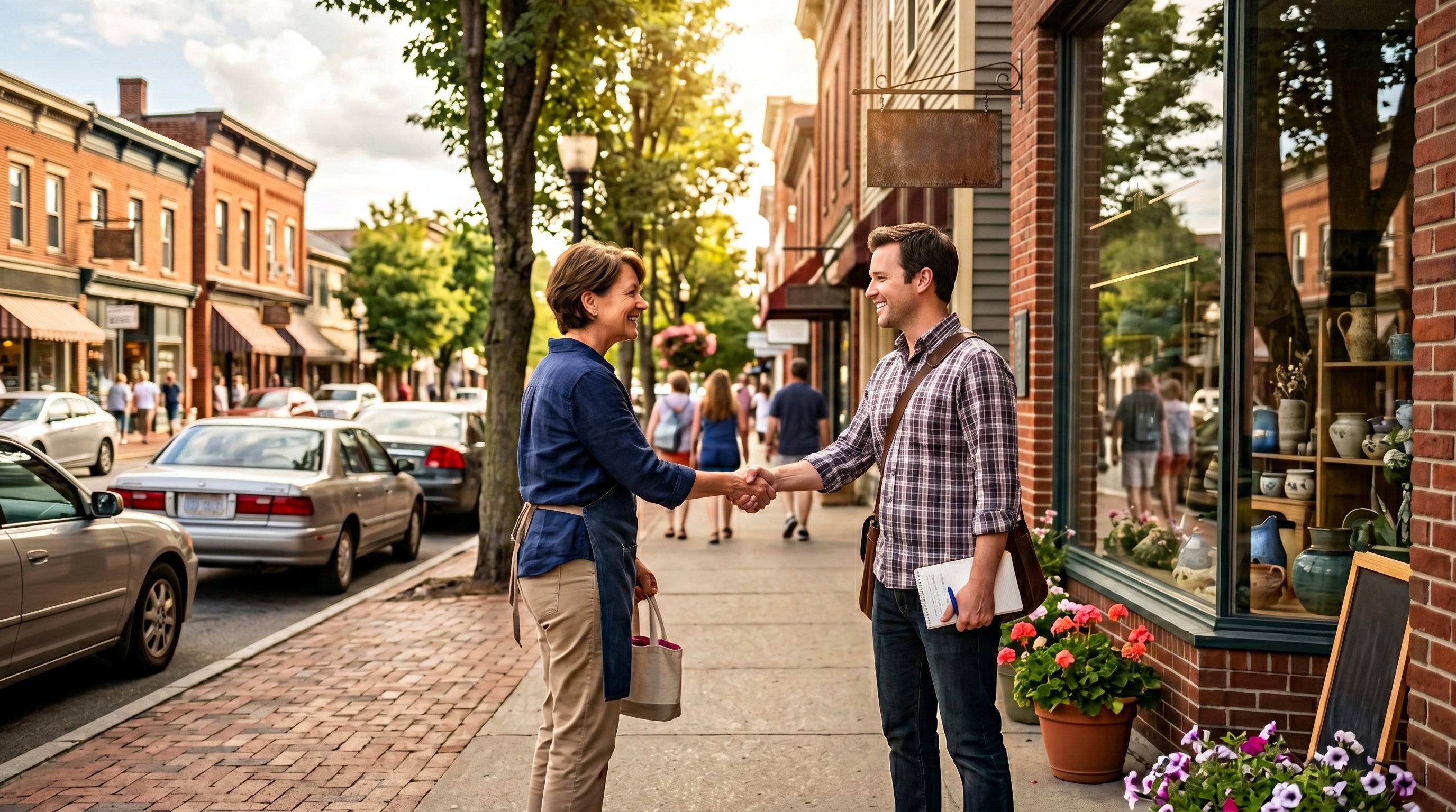 Downtown Florida main street with local shops and street signs