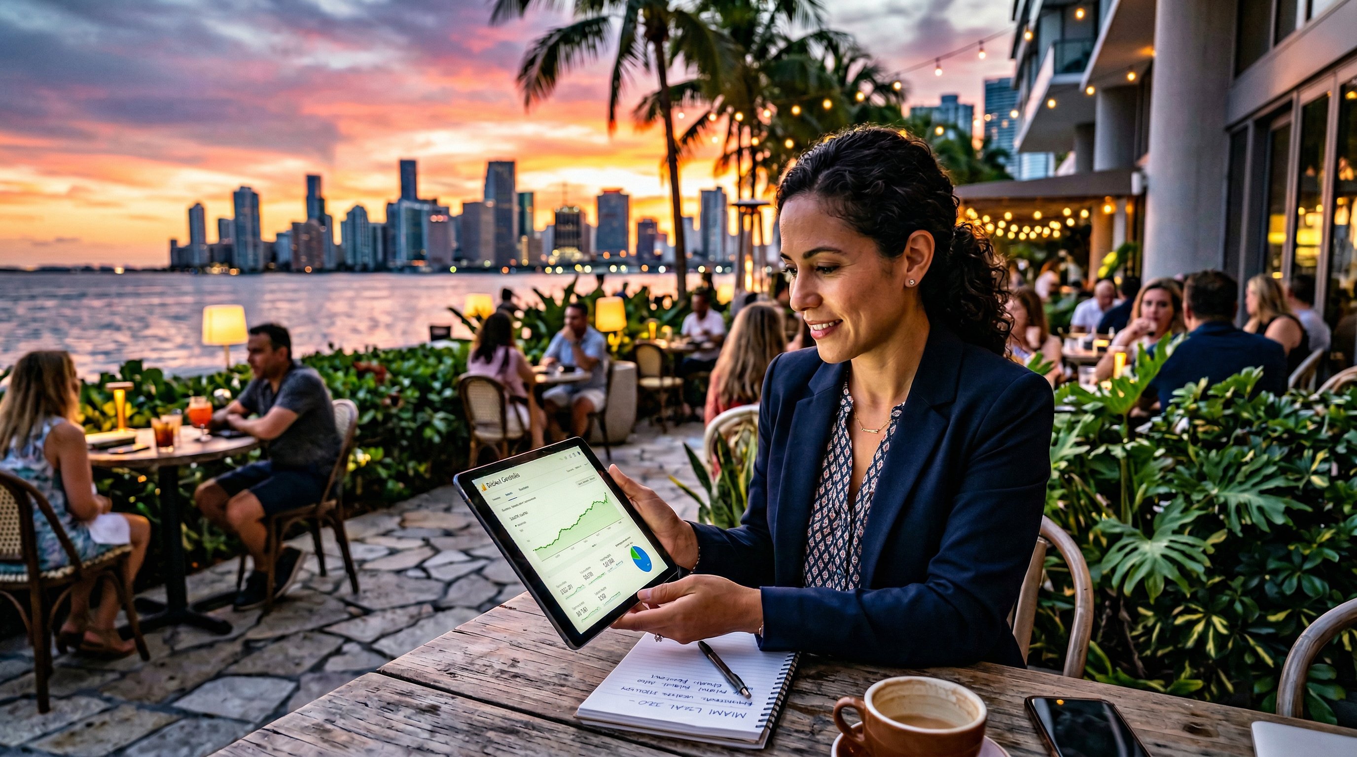 Miami Florida skyline with digital marketing map pack overlay representing local SEO strategies for Miami businesses