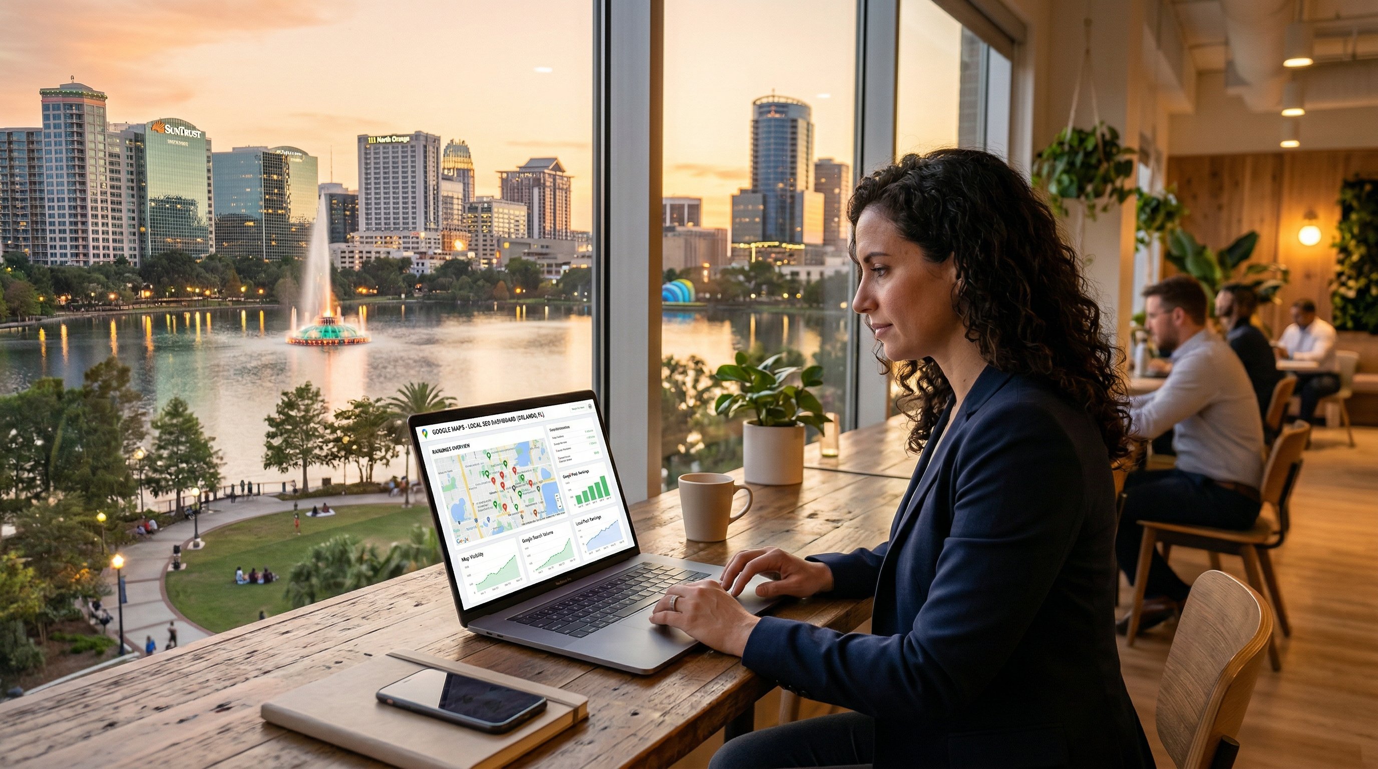 Orlando skyline with map pins representing local SEO strategies for businesses