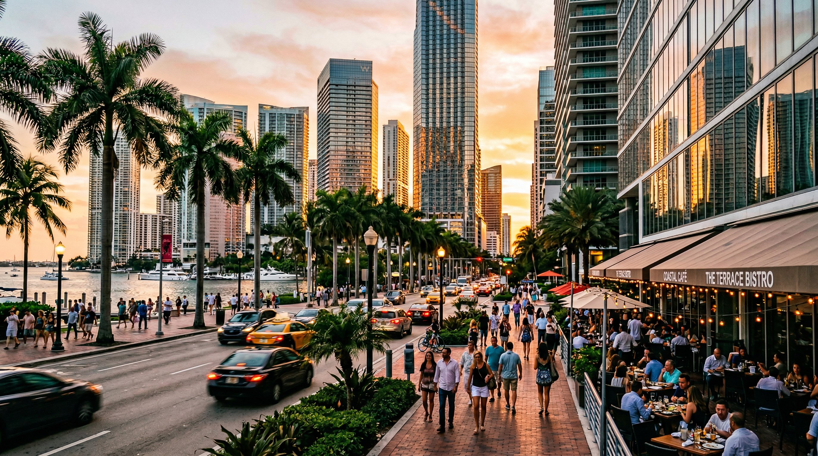 Downtown Miami skyline and streetscape representing local businesses