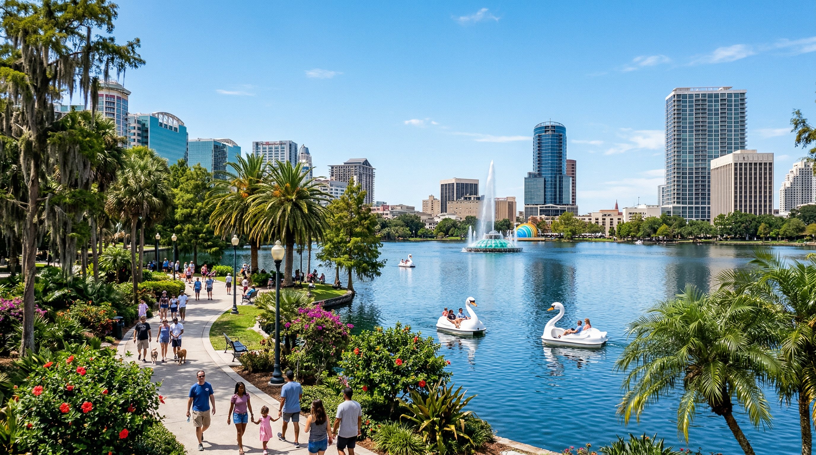 Downtown Orlando skyline and streetscape representing local businesses