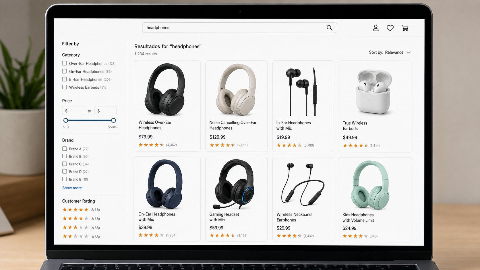 Online store product page with star ratings and review count in search