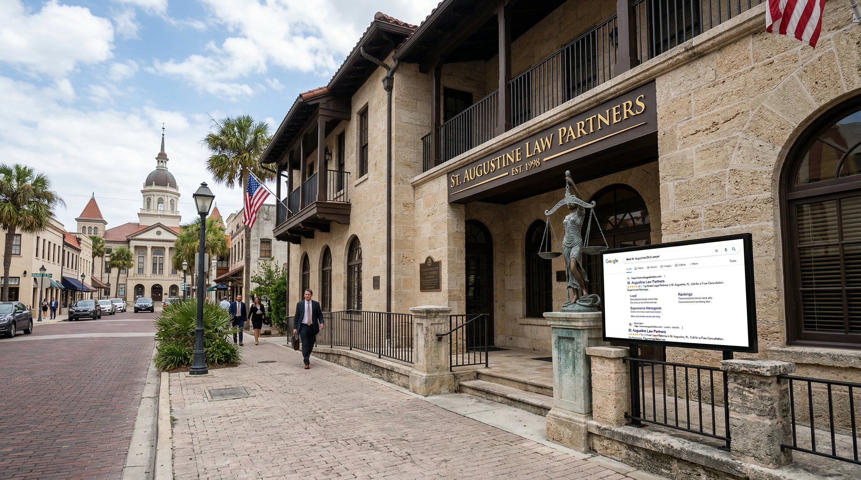 St. Augustine courthouse area representing law firm SEO and legal search visibility in St. Johns County