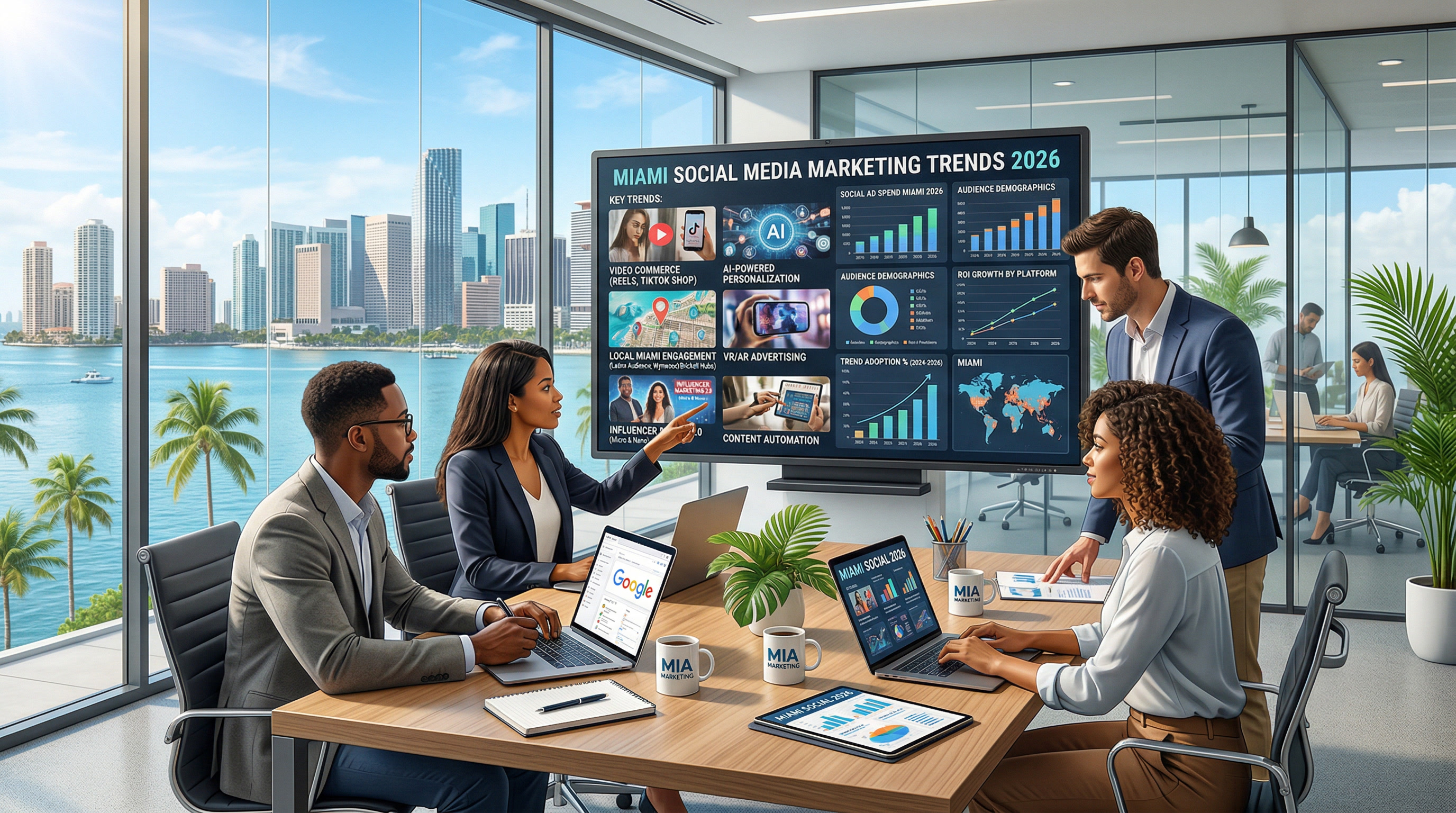 Miami Florida vibrant cityscape and beach culture representing social media marketing trends for Miami businesses 2026