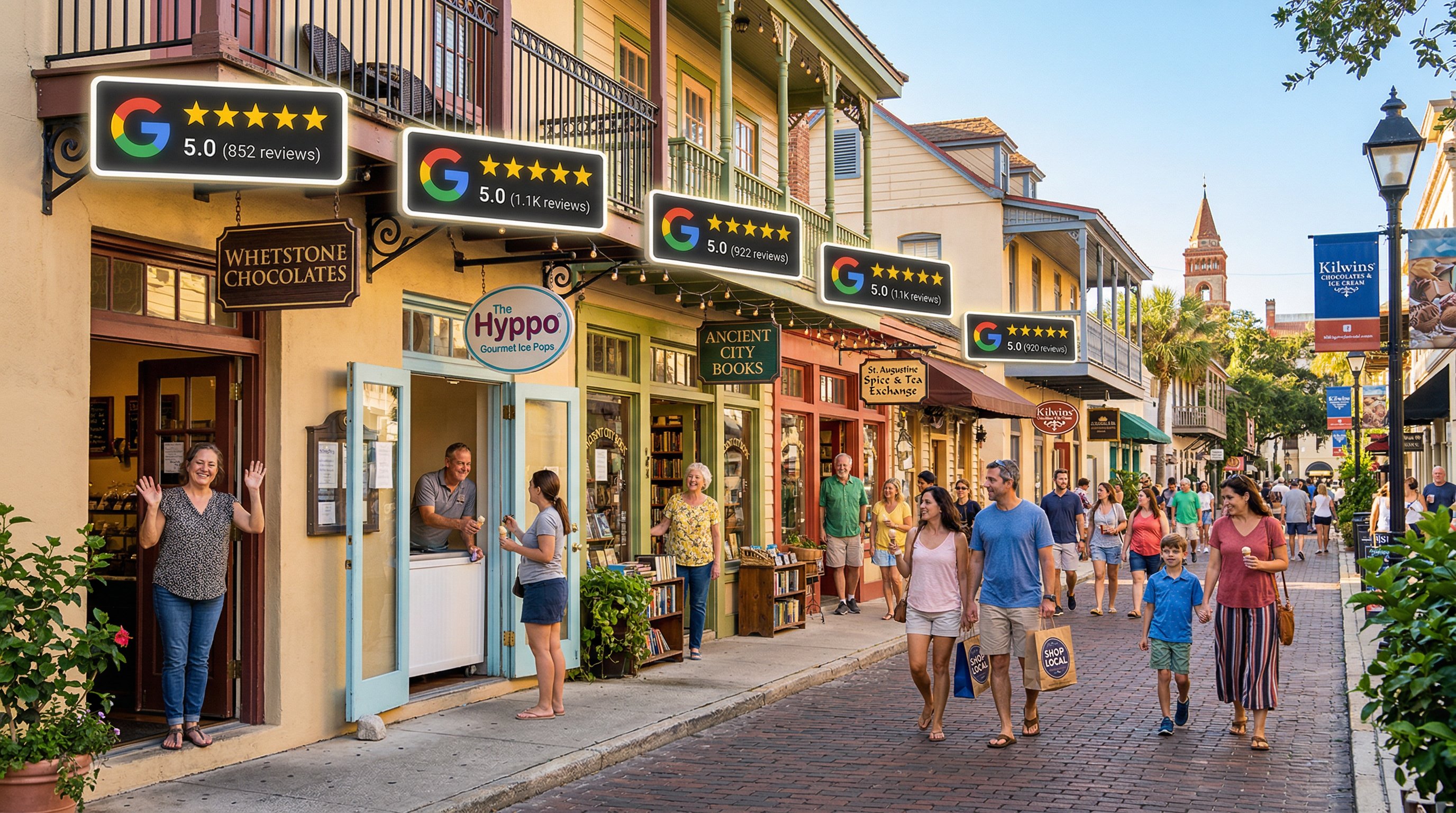 St. Augustine Florida historic district with digital marketing overlay representing small business SEO services