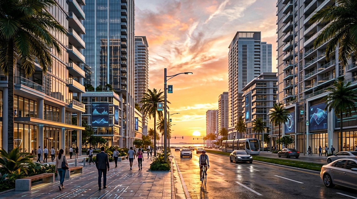 Florida coastal skyline with fast-loading website performance concept